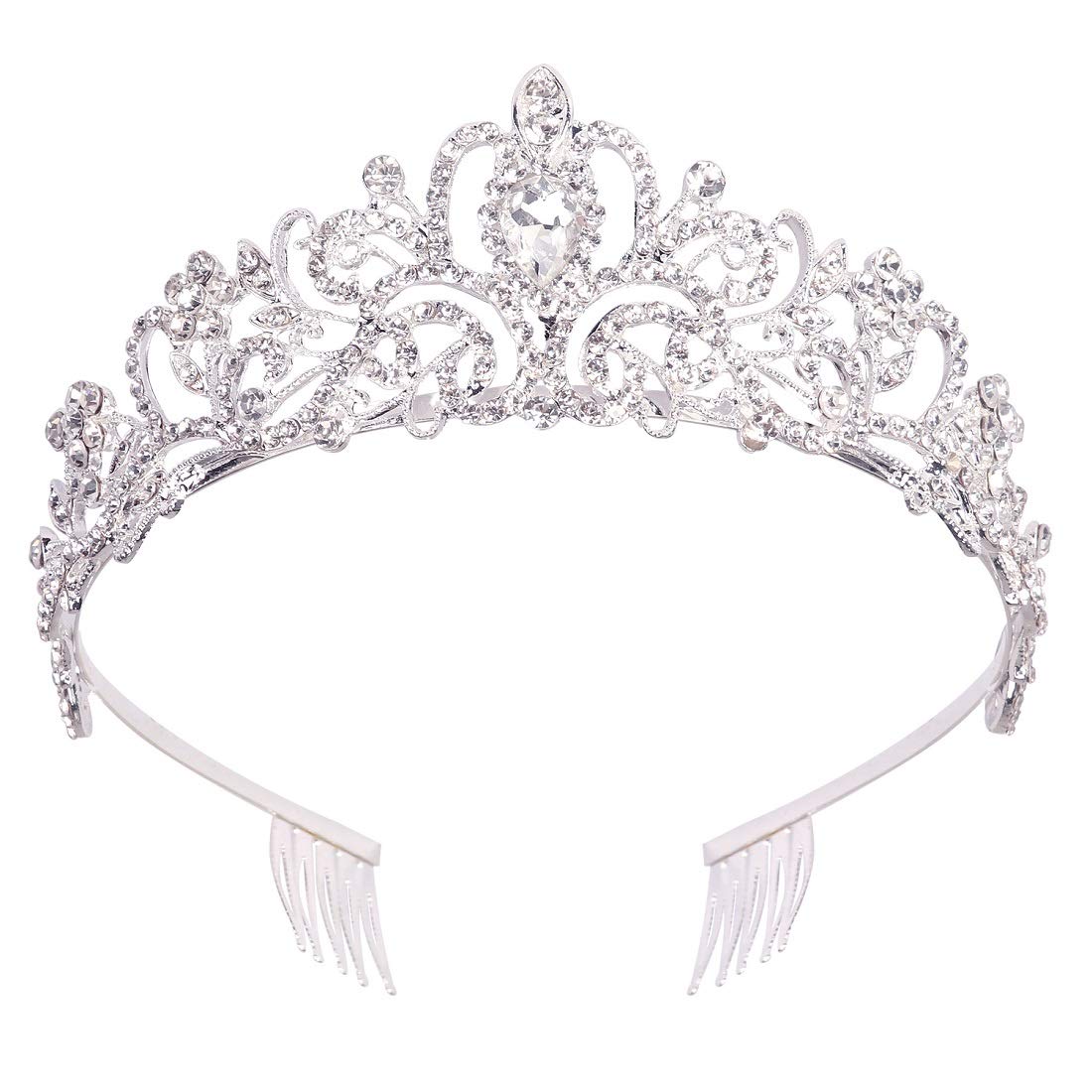 Didder Silver Crystal Tiara Crown Headband front view with rhinestones