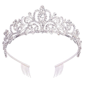 Didder Silver Crystal Tiara Crown Headband front view with rhinestones