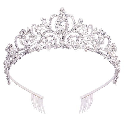 Didder Silver Crystal Tiara Crown Headband front view with rhinestones