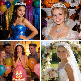 Didder Silver Crystal Tiara Crown Headband on model at a wedding