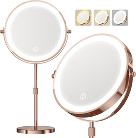 Dienmern 1X/20X rechargeable makeup mirror front view with LED lights