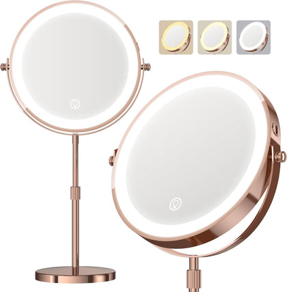 Dienmern 1X/20X rechargeable makeup mirror front view with LED lights