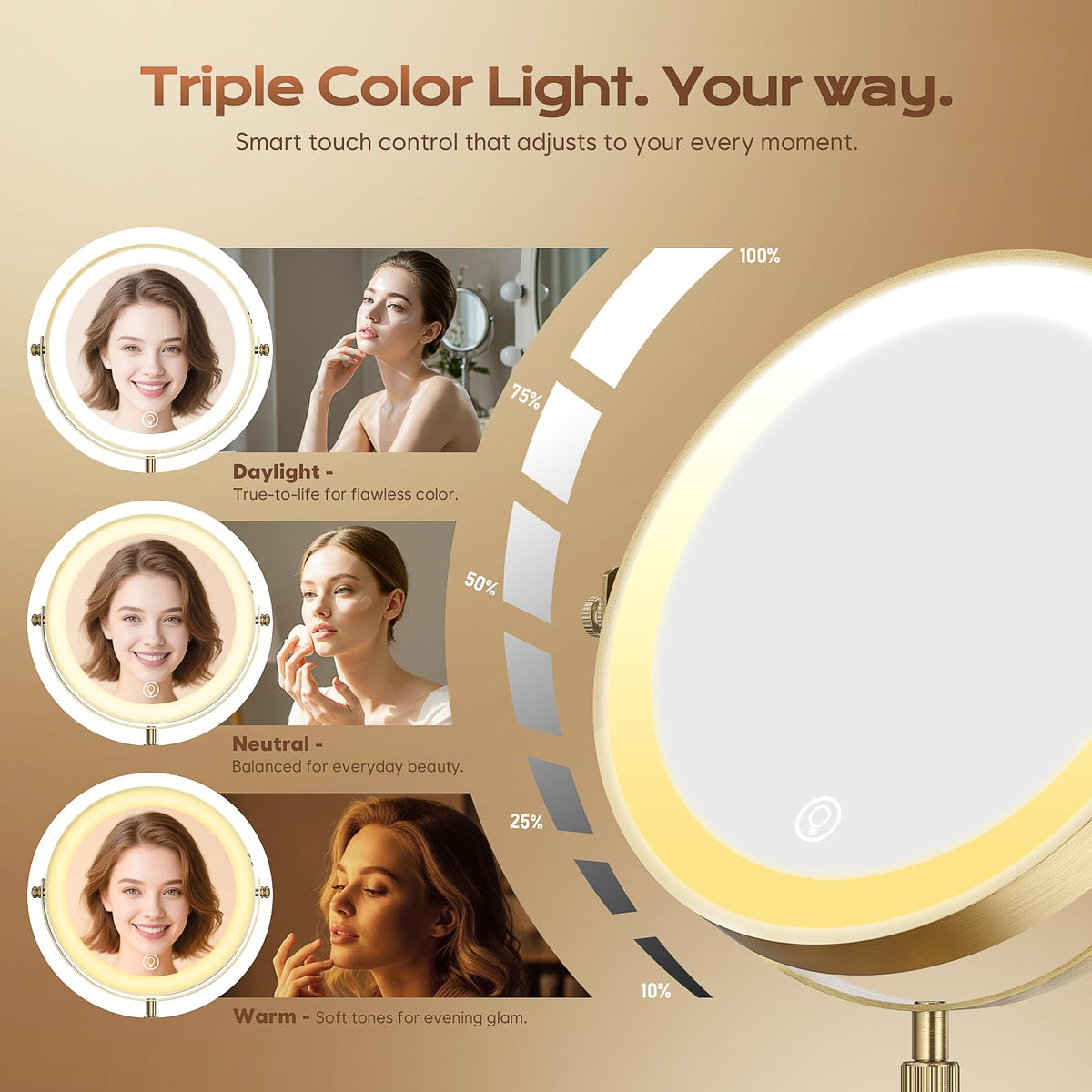 Dienmern Makeup Mirror with adjustable brightness settings