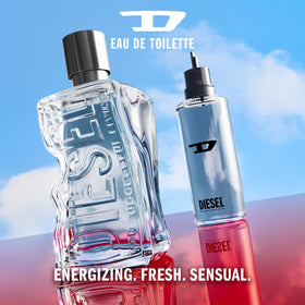 Diesel D Refillable Eau de Toilette Spray lifestyle image on a vanity