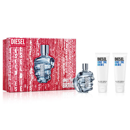 Diesel Only The Brave EDT gift set front view with fragrance and shower gels