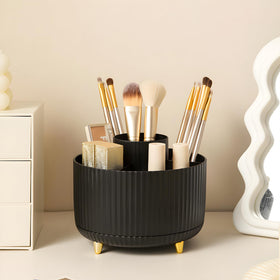 Diesisa 360° Rotating Makeup Brush Holder in black, front view