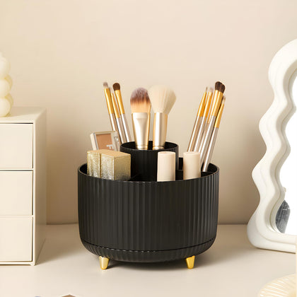 Diesisa 360° Rotating Makeup Brush Holder in black, front view
