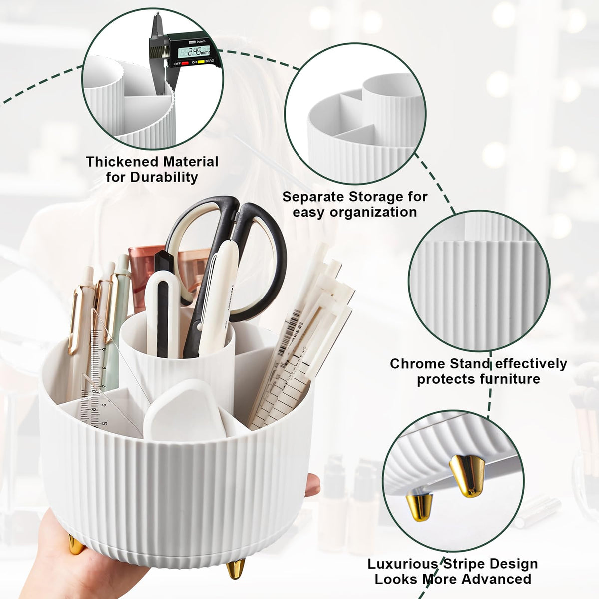 Diesisa 360° Rotating Makeup Brush Holder with brushes inside