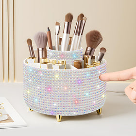 Diesisa Bling Diamond 360° Makeup Brush Holder front view with rhinestone decoration