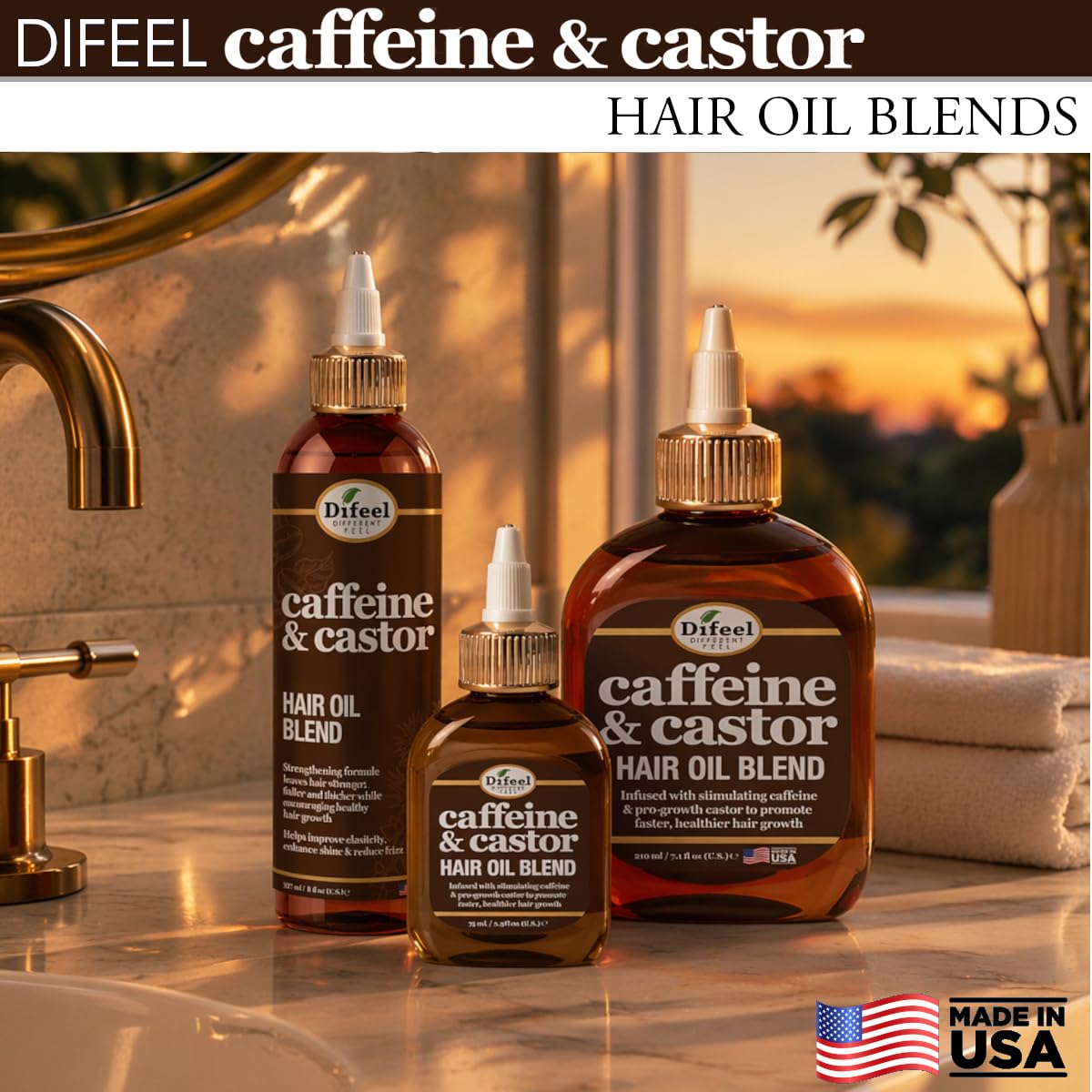Difeel Caffeine & Castor Hair Oil Blend 8 oz back view