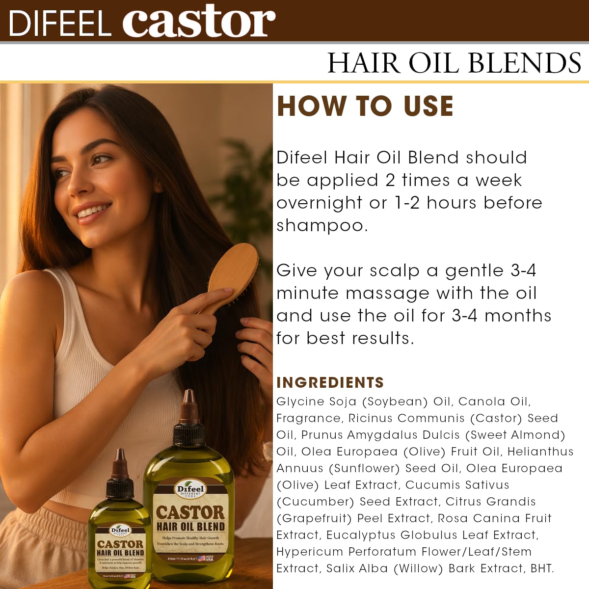 Difeel Castor Hair Oil Blend 7.1 oz packaging details