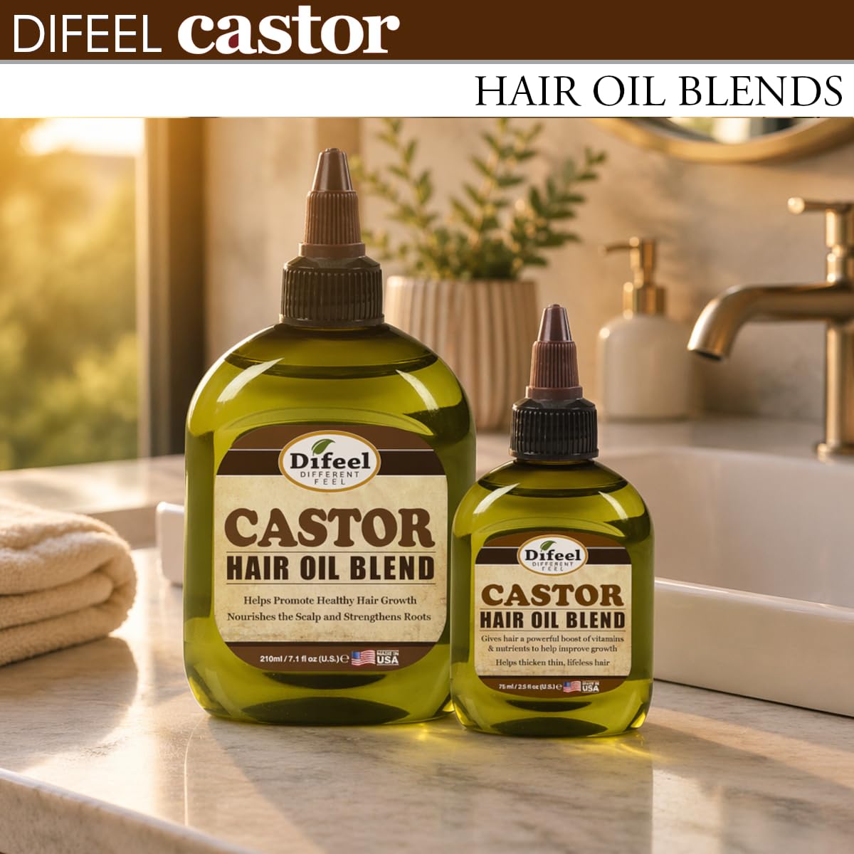 Difeel Castor Hair Oil Blend 7.1 oz side view