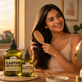 Difeel Castor Hair Oil Blend with natural ingredients background
