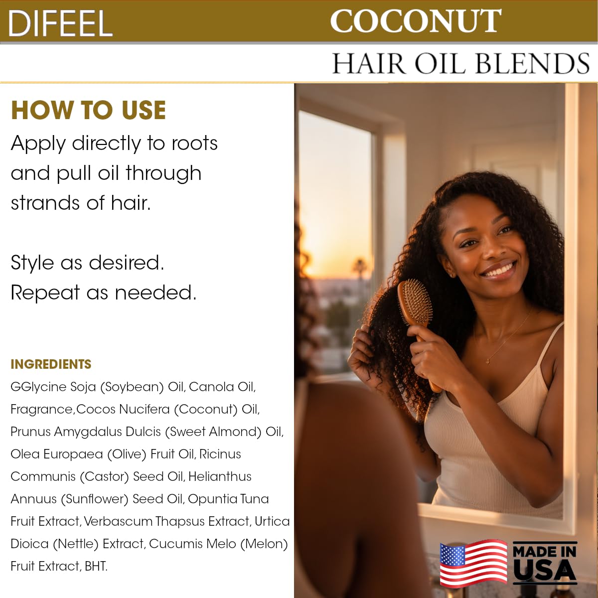 Difeel Coconut Hair Oil Blend 7.1 Ounce ingredients list