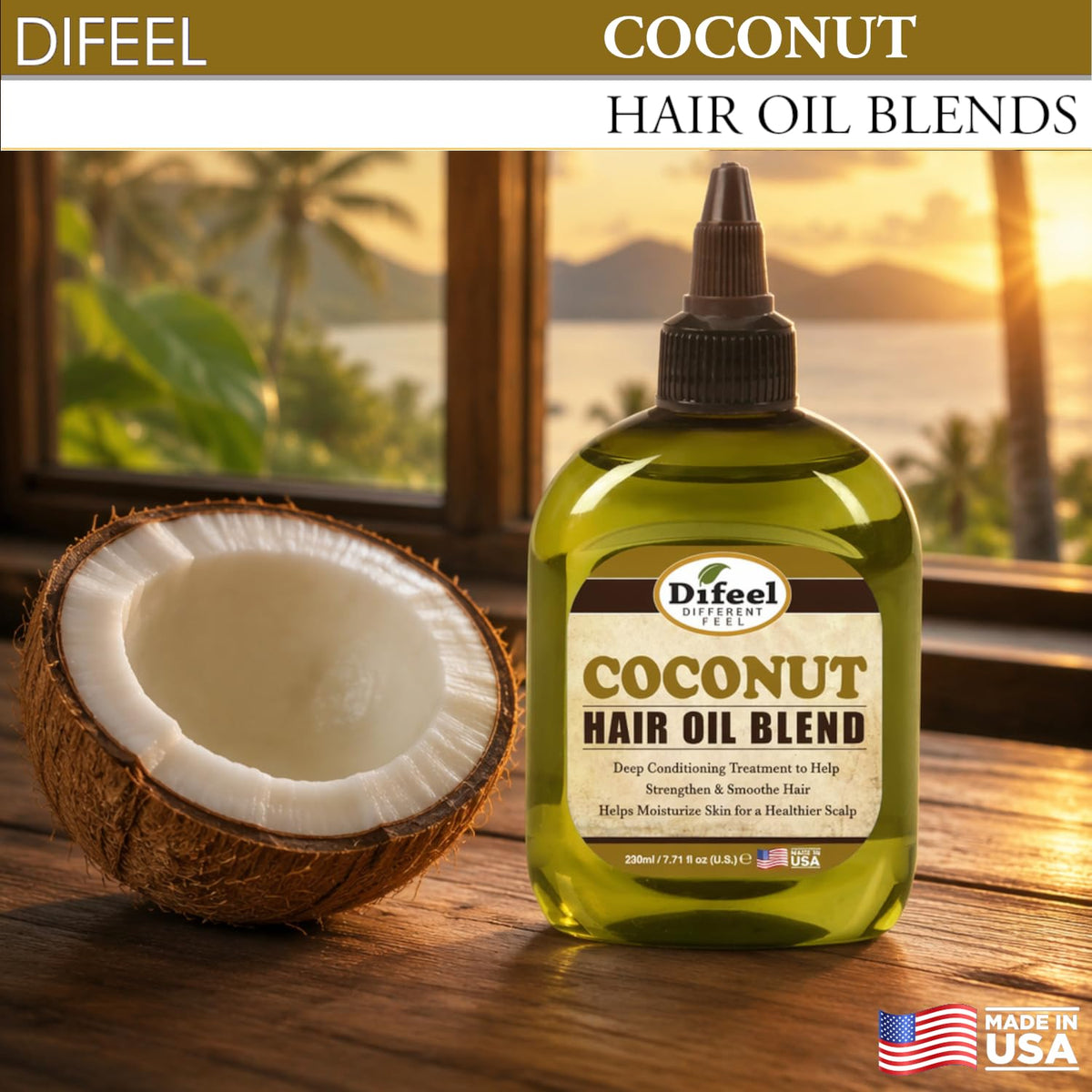 Difeel Coconut Hair Oil Blend 7.1 Ounce side view