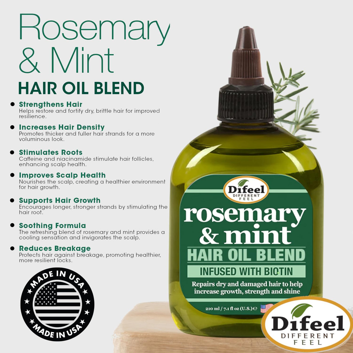 Difeel Rosemary Mint Hair Oil Blend 7.1oz application on hair