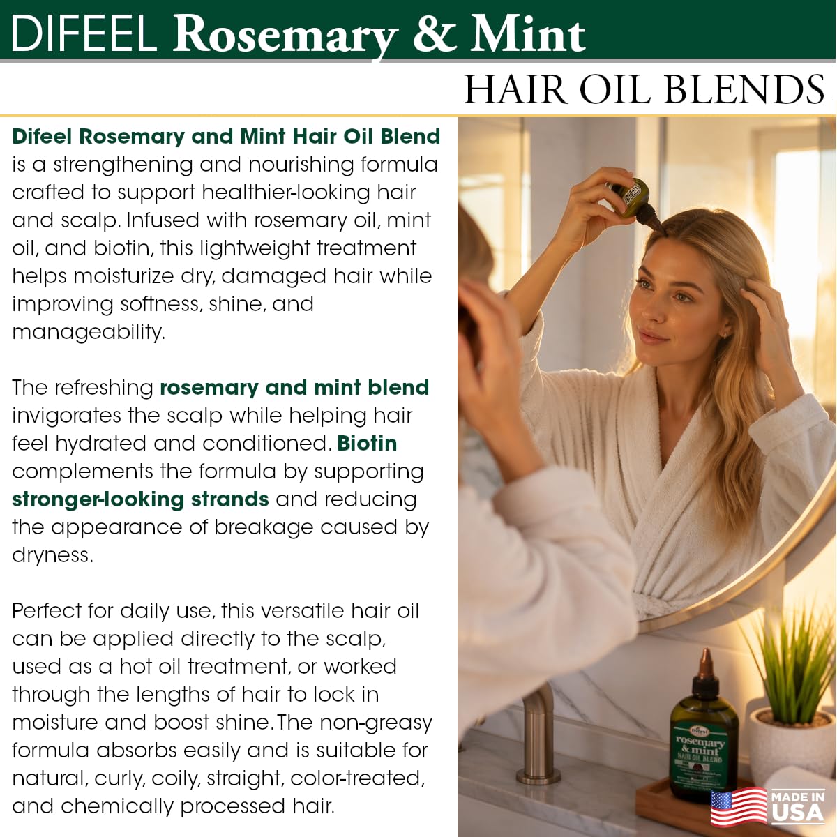 Difeel Rosemary Mint Hair Oil Blend 7.1oz with packaging