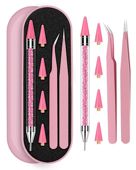 Difenni Rhinestone Picker Tool Set with pink metal box