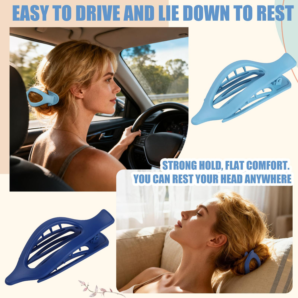 Different angles of USDNICE Flat Hair Clips showcasing comfort fit
