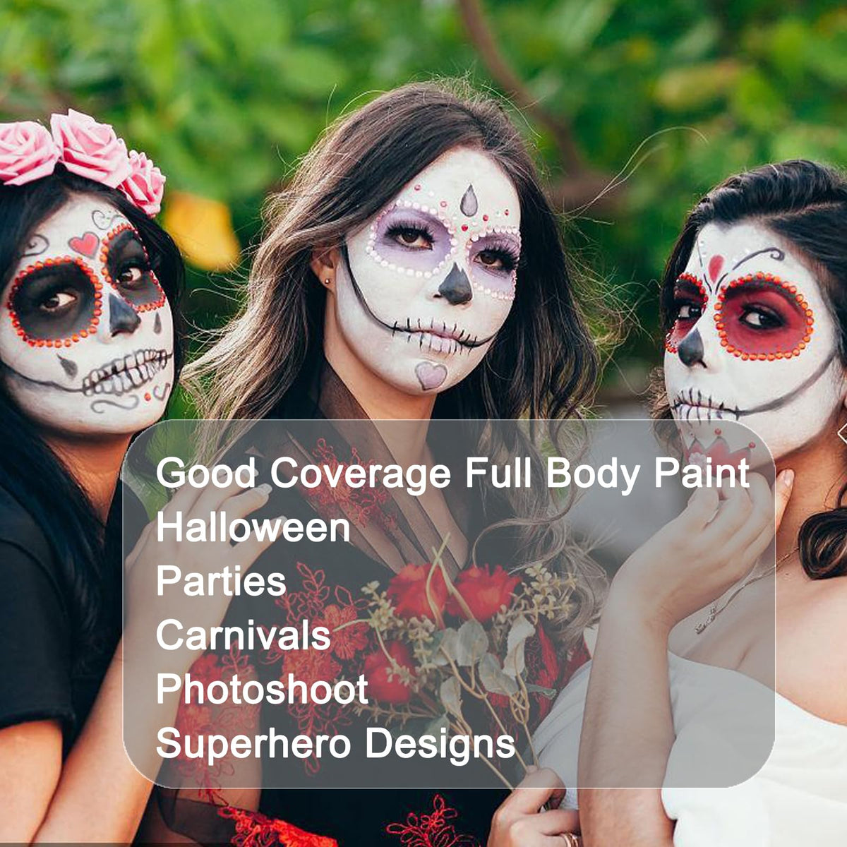 Different designs created with MEICOLY Moonlight White Face Body Paint