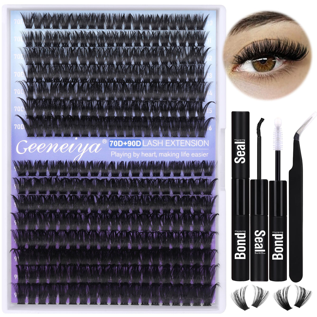 Different lash lengths from Geeneiya kit displayed