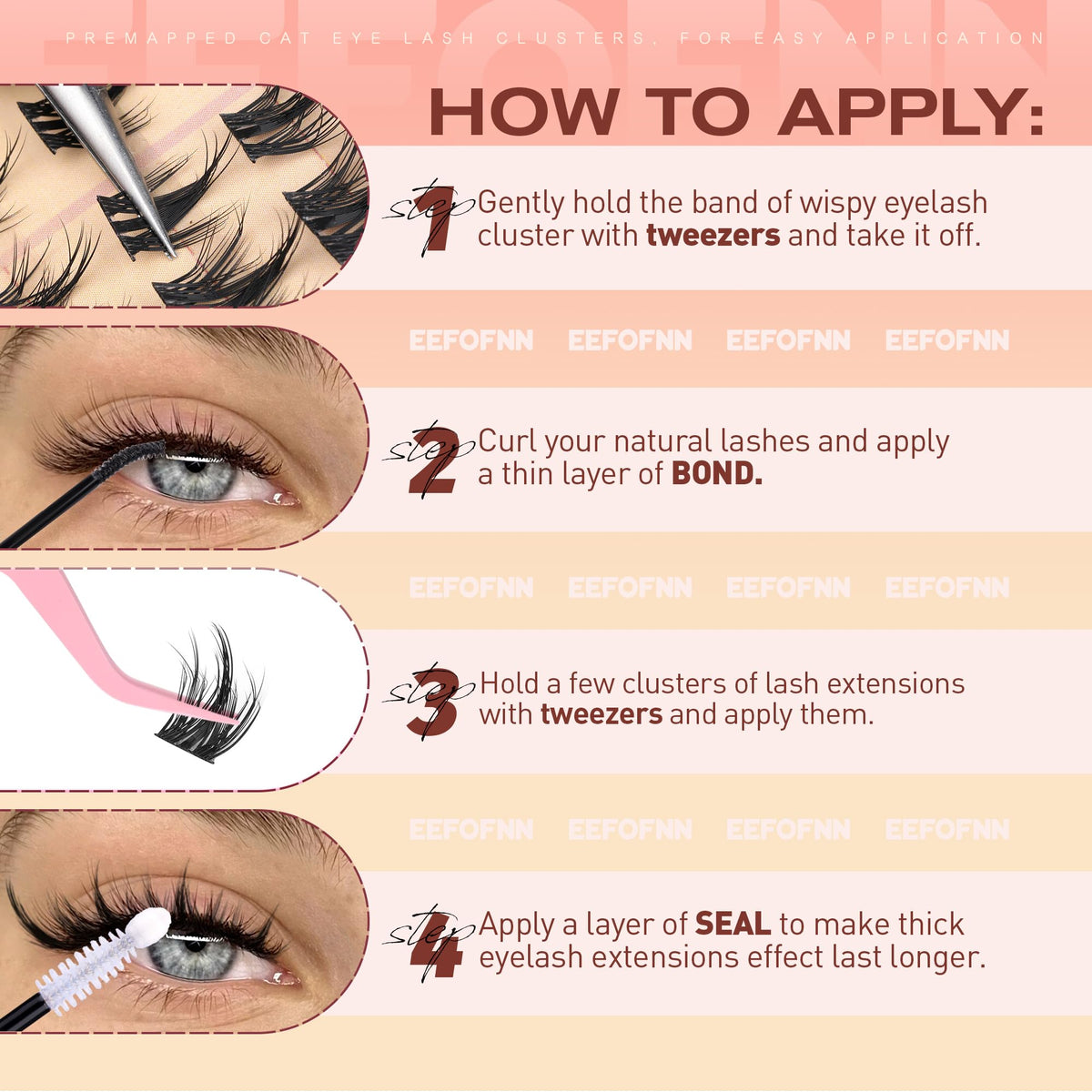 Different lash lengths in Eefofnn Manga Lash Clusters Kit