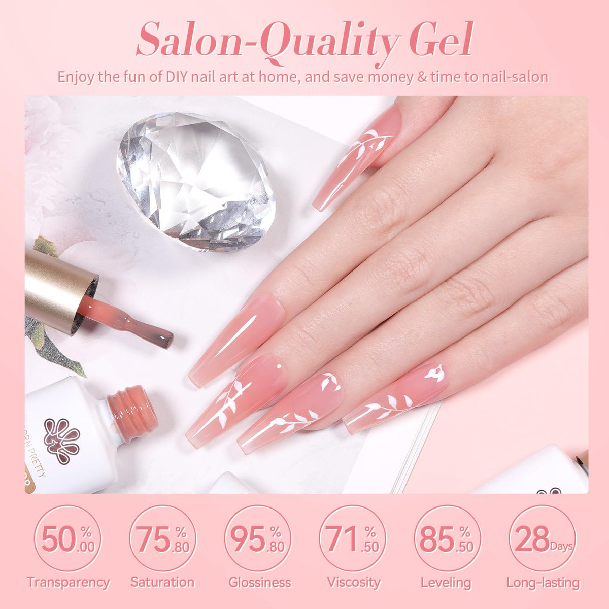 Different layers of Born Pretty jelly gel polish showing varied effects