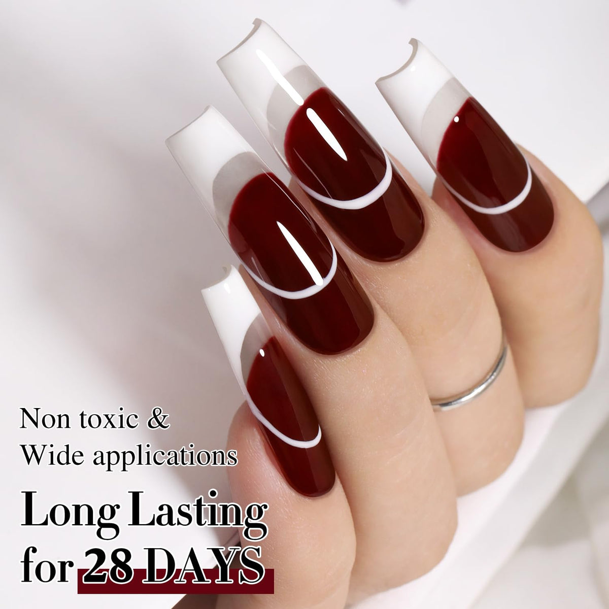 Different layers of Dark Burgundy Jelly Gel Polish