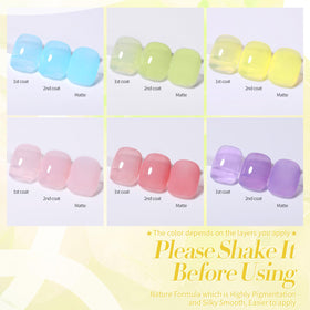 Different layers of jelly gel polish effects
