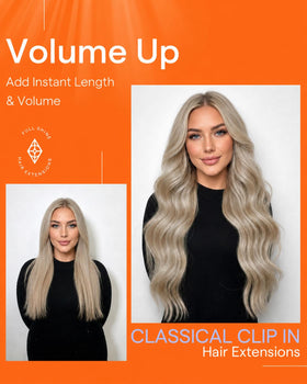 Different lengths of Full Shine Clip-In Hair Extensions displayed