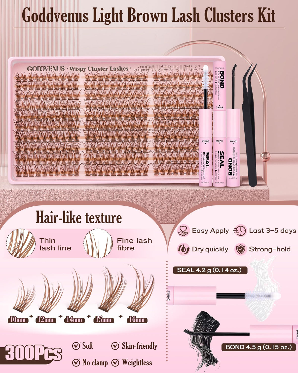 Different lengths of Goddvenus lash clusters laid out