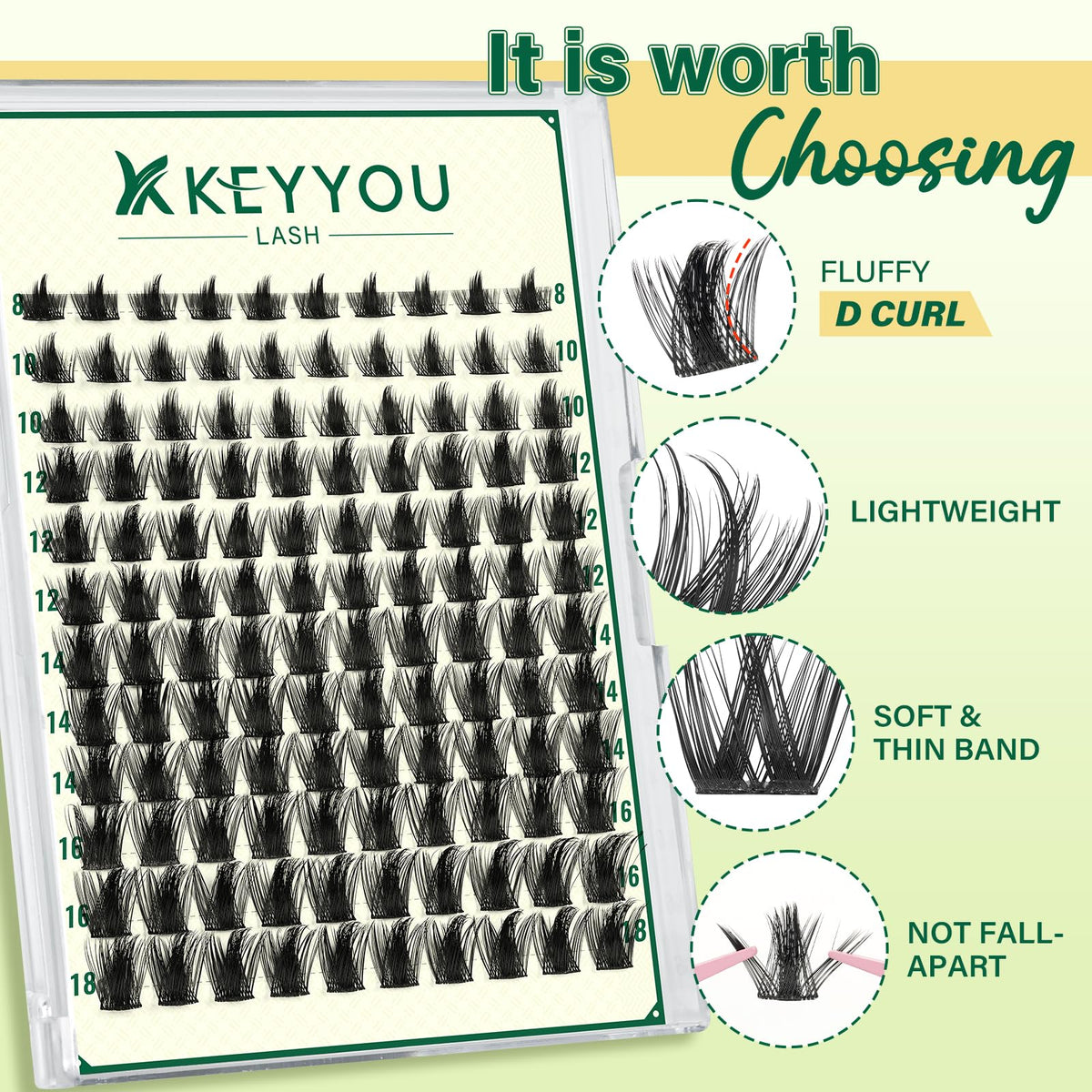 Different lengths of KEYYOU KY09 lash clusters