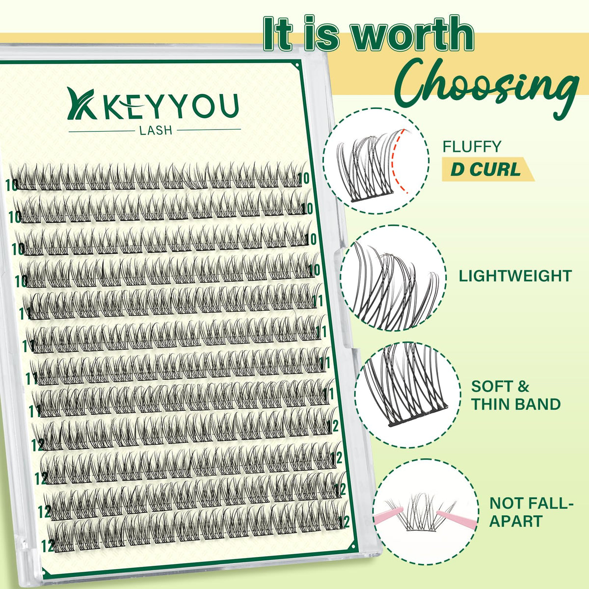 Different lengths of KEYYOU KY10 lash clusters for custom styles
