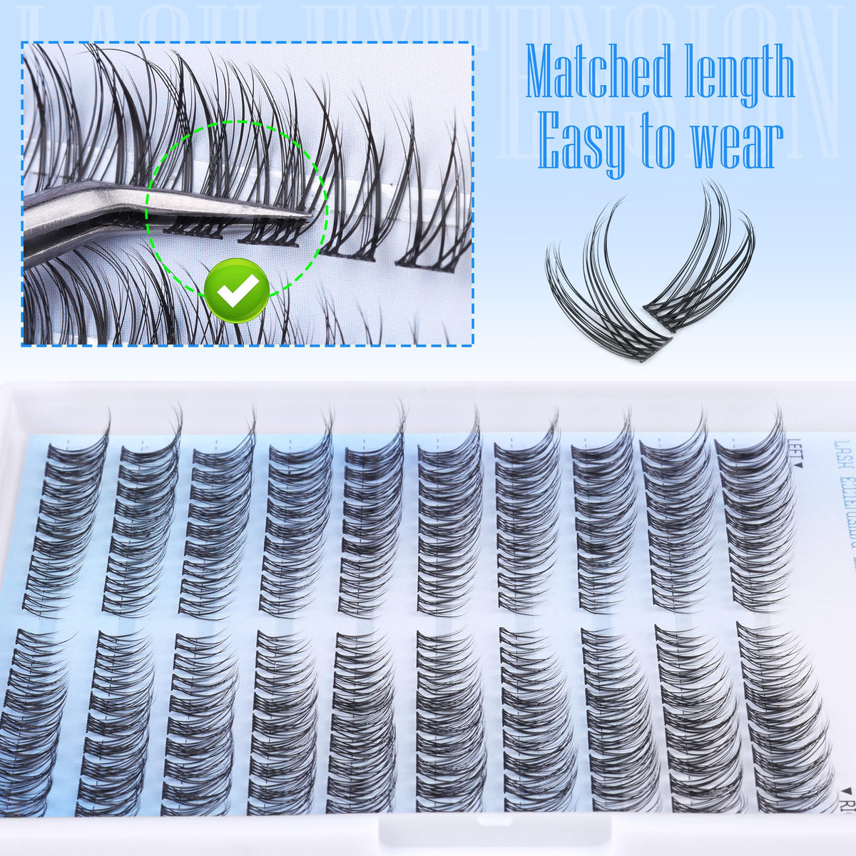 Different lengths of TNFVLONEINS Wispy Cluster Eyelash Extensions