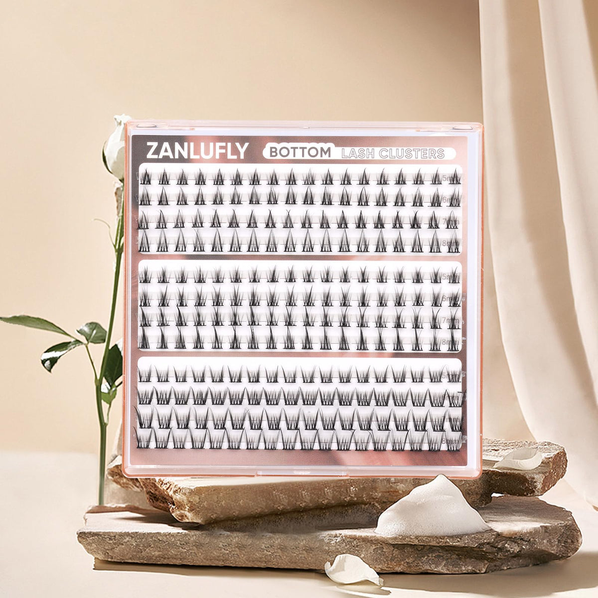 Different lengths of zanlufly Natural Lower Lashes displayed together