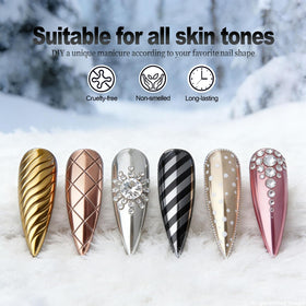 Different nail art designs using Artdone chrome powders
