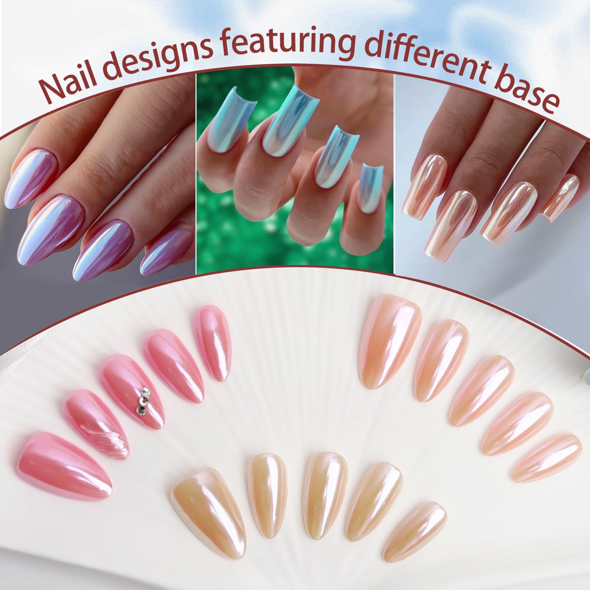 Different nail designs with Artdone chrome powder