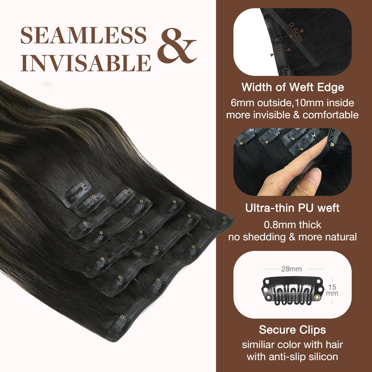 Different shades of GOO GOO Clip in Hair Extensions laid out