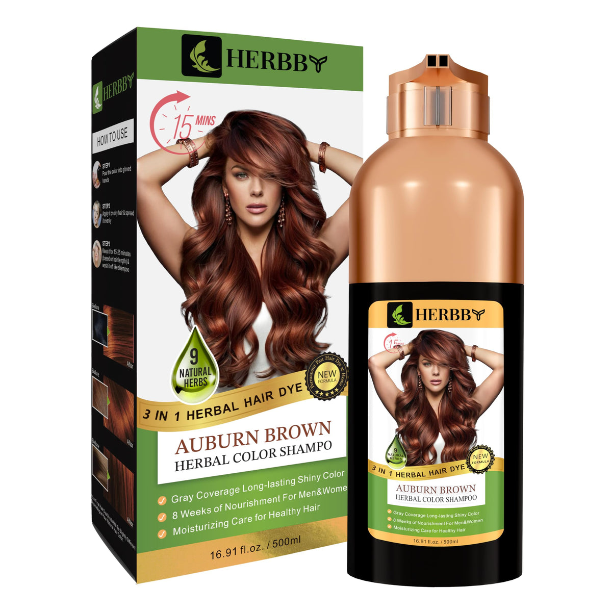 Different shades of HERBBY Hair Colour Shampoo available