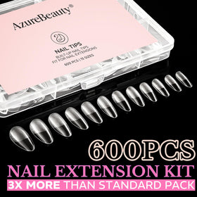 Different sizes of AZUREBEAUTY almond nail tips displayed