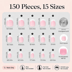 Different sizes of Beetles press on nails labelled 0-14