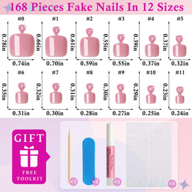 Different sizes of Dusty Rose press on toenails
