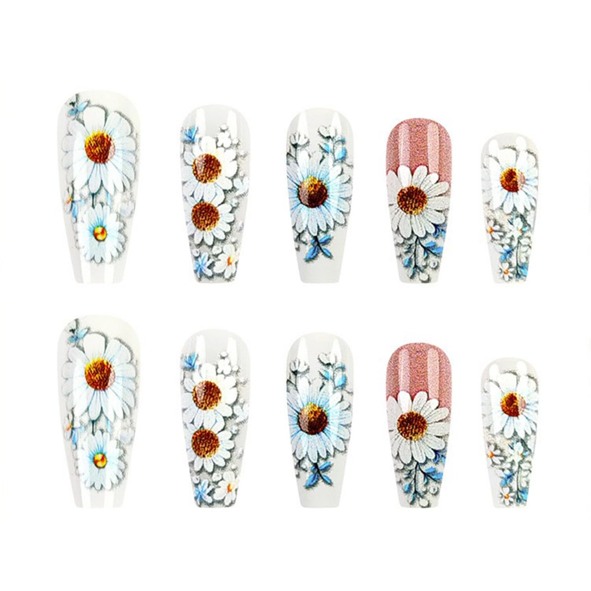 Different sizes of juggssa Spring Flower Press on Nails displayed