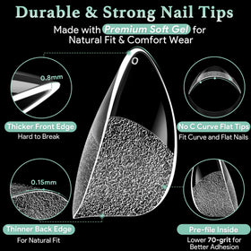 Different sizes of LEYKOSH almond nail tips laid out