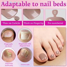 Different sizes of LuckForever press on toenails displayed