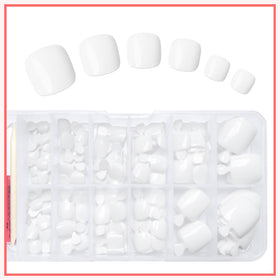 Different sizes of LuckForever white press on toenails displayed