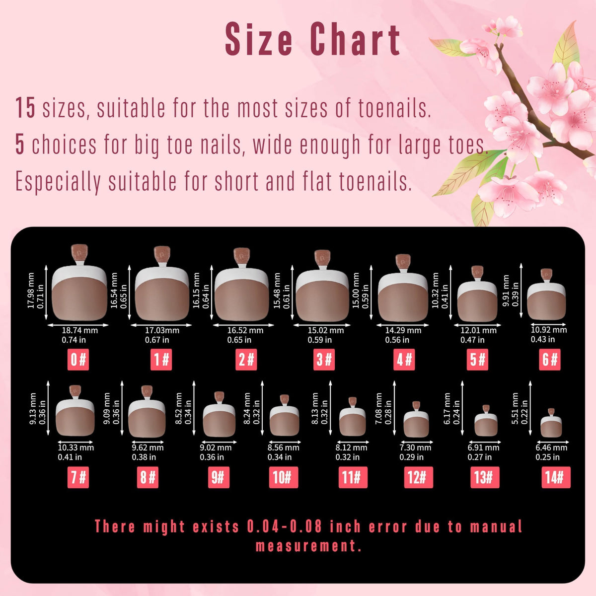 Different sizes of NOVO OVO Fake Toe Nail Tips laid out