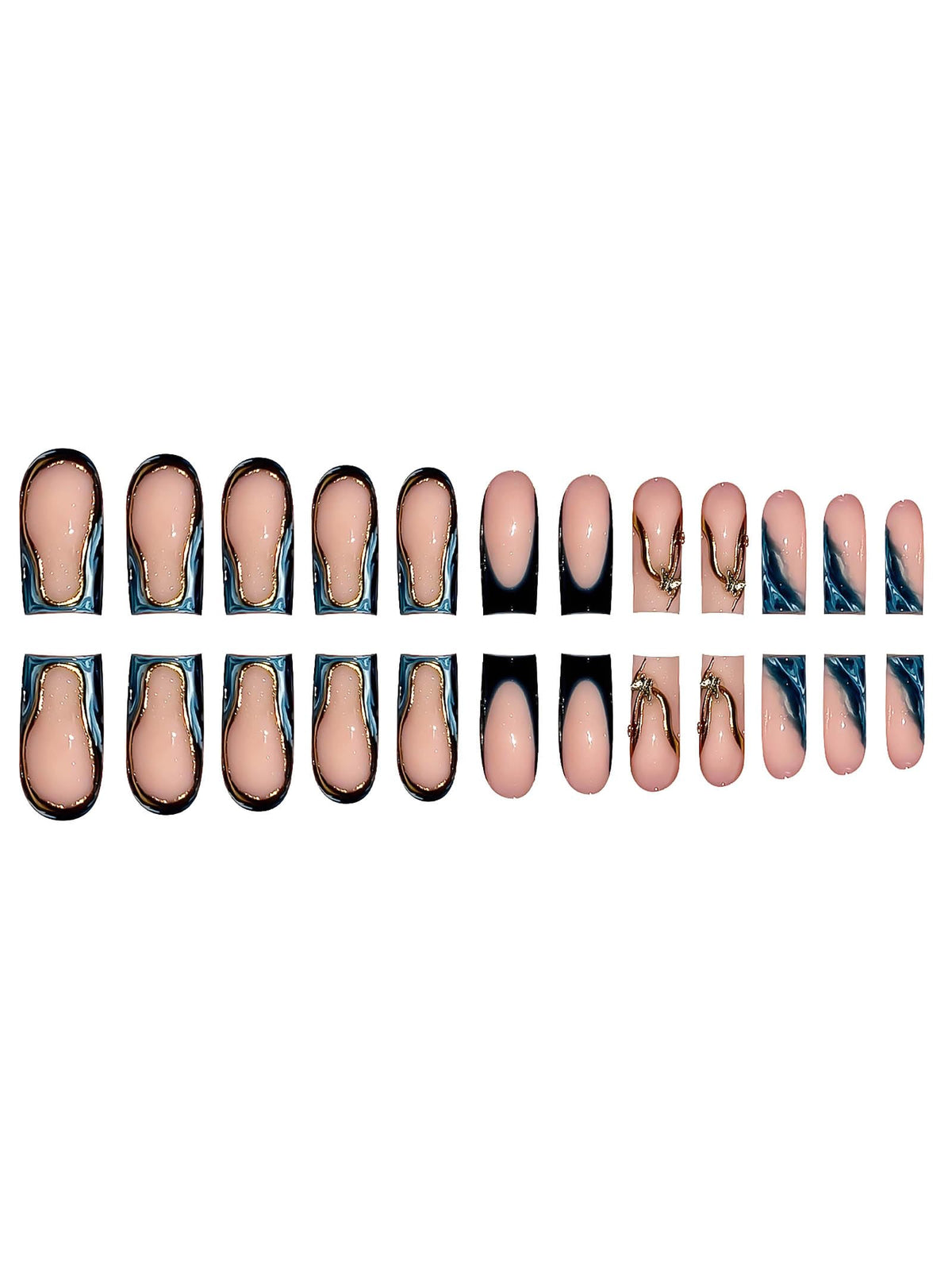 Different sizes of RUOKEXIN Long Square Press on Nails displayed