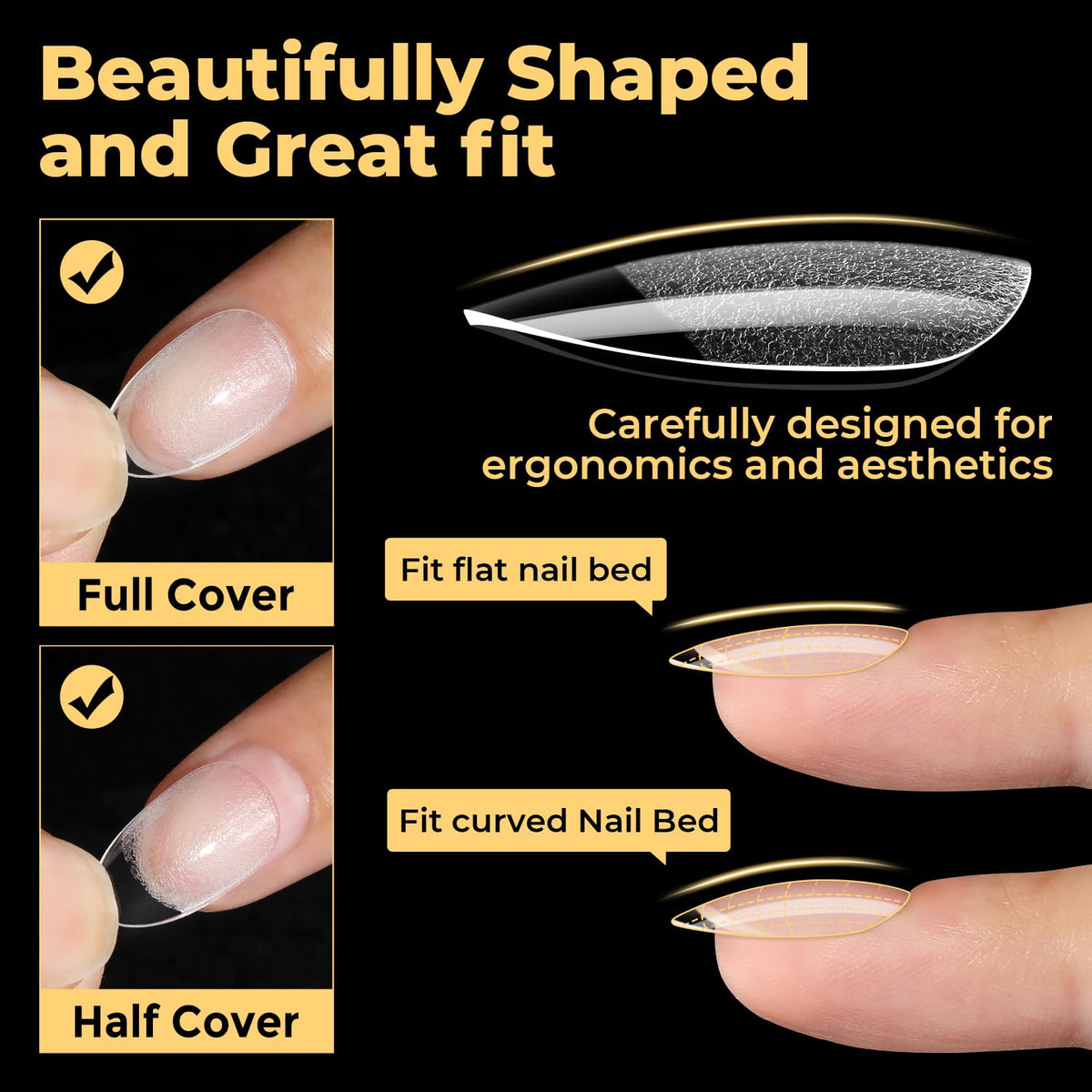 Different sizes of UNA GELLA Short Oval Almond Nail Tips