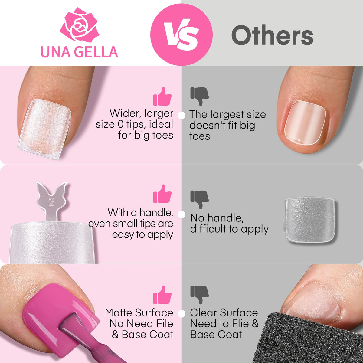 Different sizes of UNA GELLA Toe Nail Tips arranged
